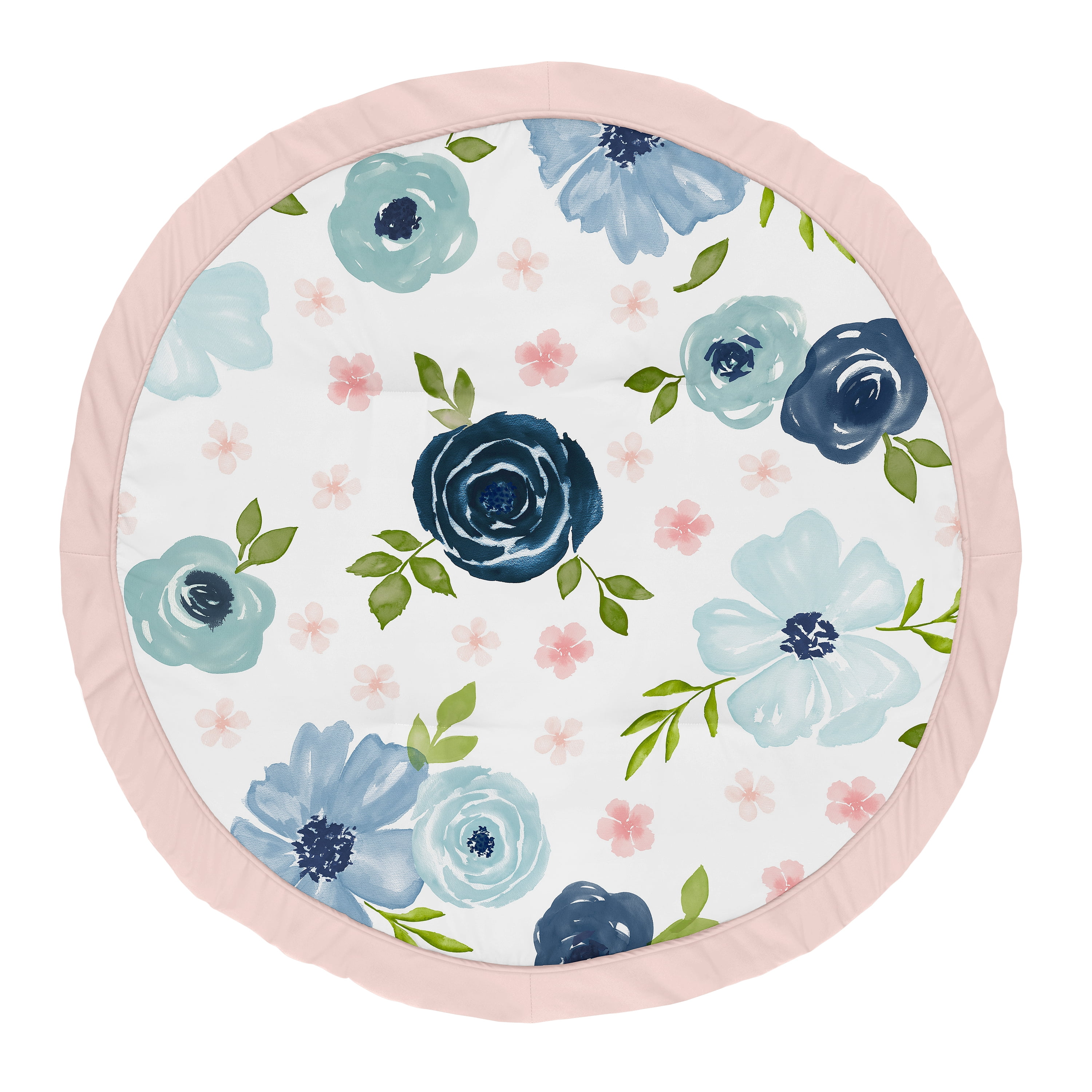 Watercolor Floral Navy Blue Pink Rose Baby Play Mat by Sweet Jojo Designs