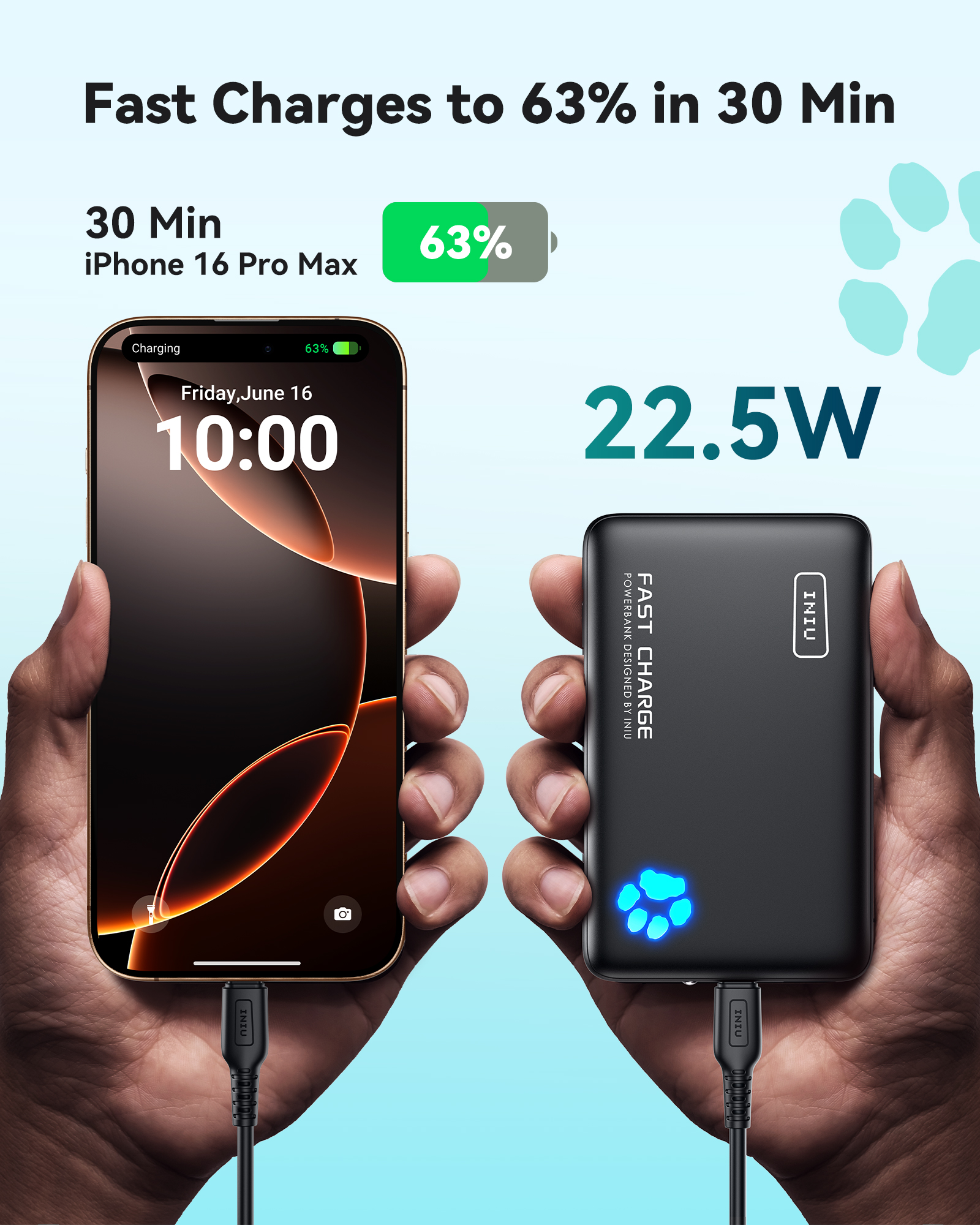 INIU PowerPaw 10K Ultra-Slim Portable Charger, 10000mAh photo 2