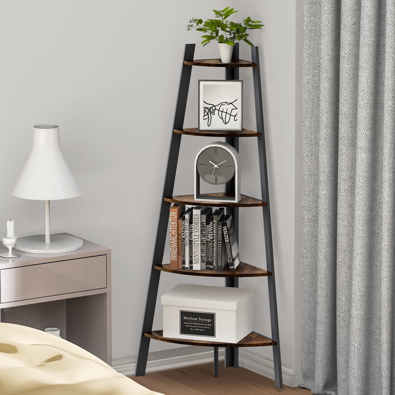 UWR-Nite Corner Shelf, 5-Tier Corner Shelf Stand Industrial Ladder ...