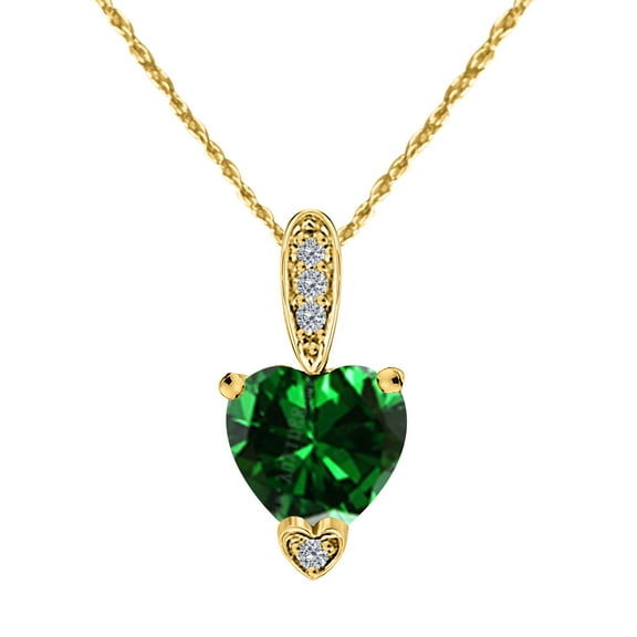 Mauli Jewels Engagement Necklace for Women 1.18 Carat Yellow Gold Heart Shape Gemstone And Diamond Pendant 4 prongs 10K With 18'' Chain|Silver Chain