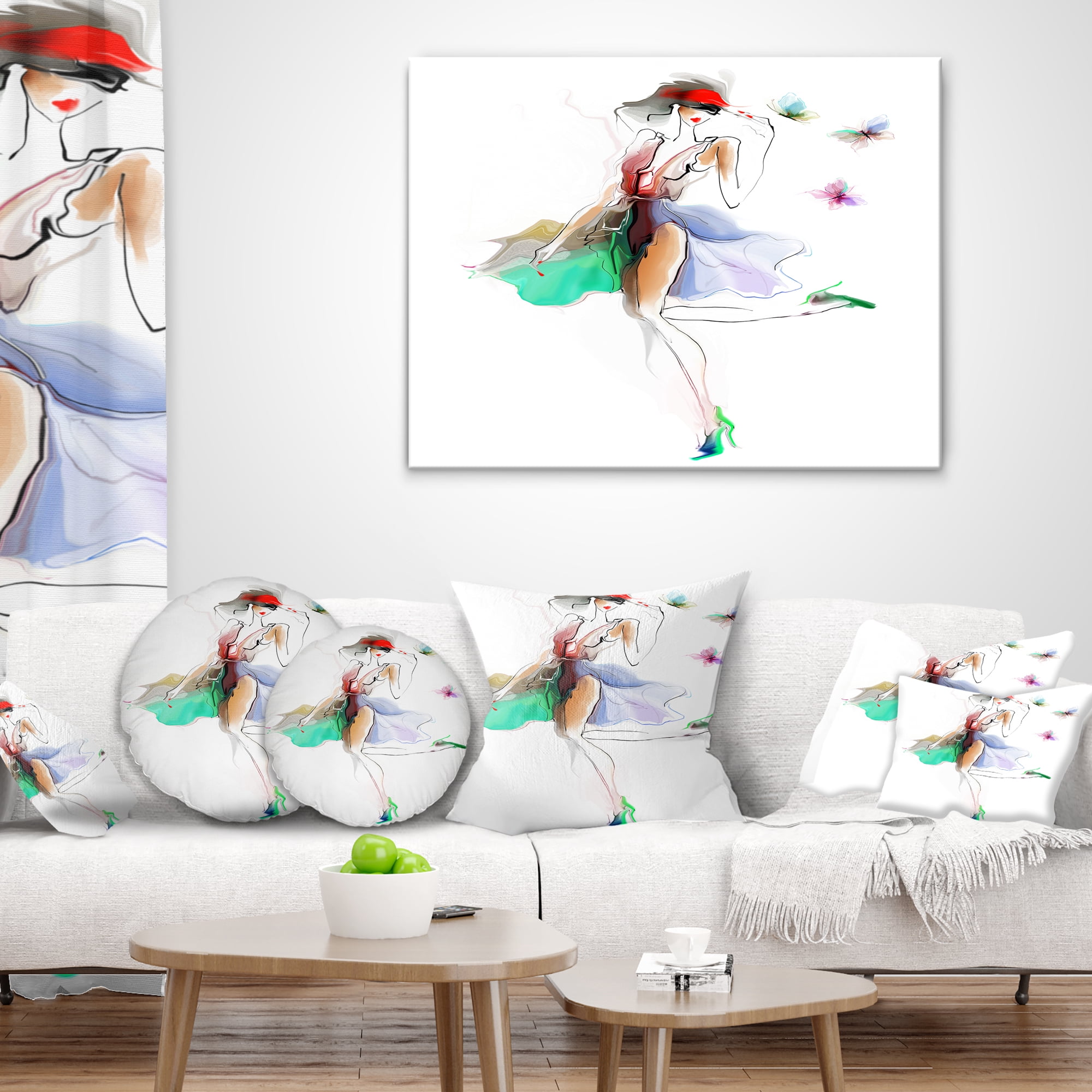 Designart Fashion Girl in Multiple Colors - Portrait Throw Pillow - 12x20