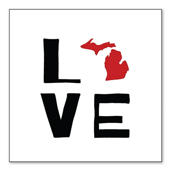 DistinctInk Custom Bumper Sticker - 3" x 3" Decorative Decal - White Background - Michigan - Love Black & Red