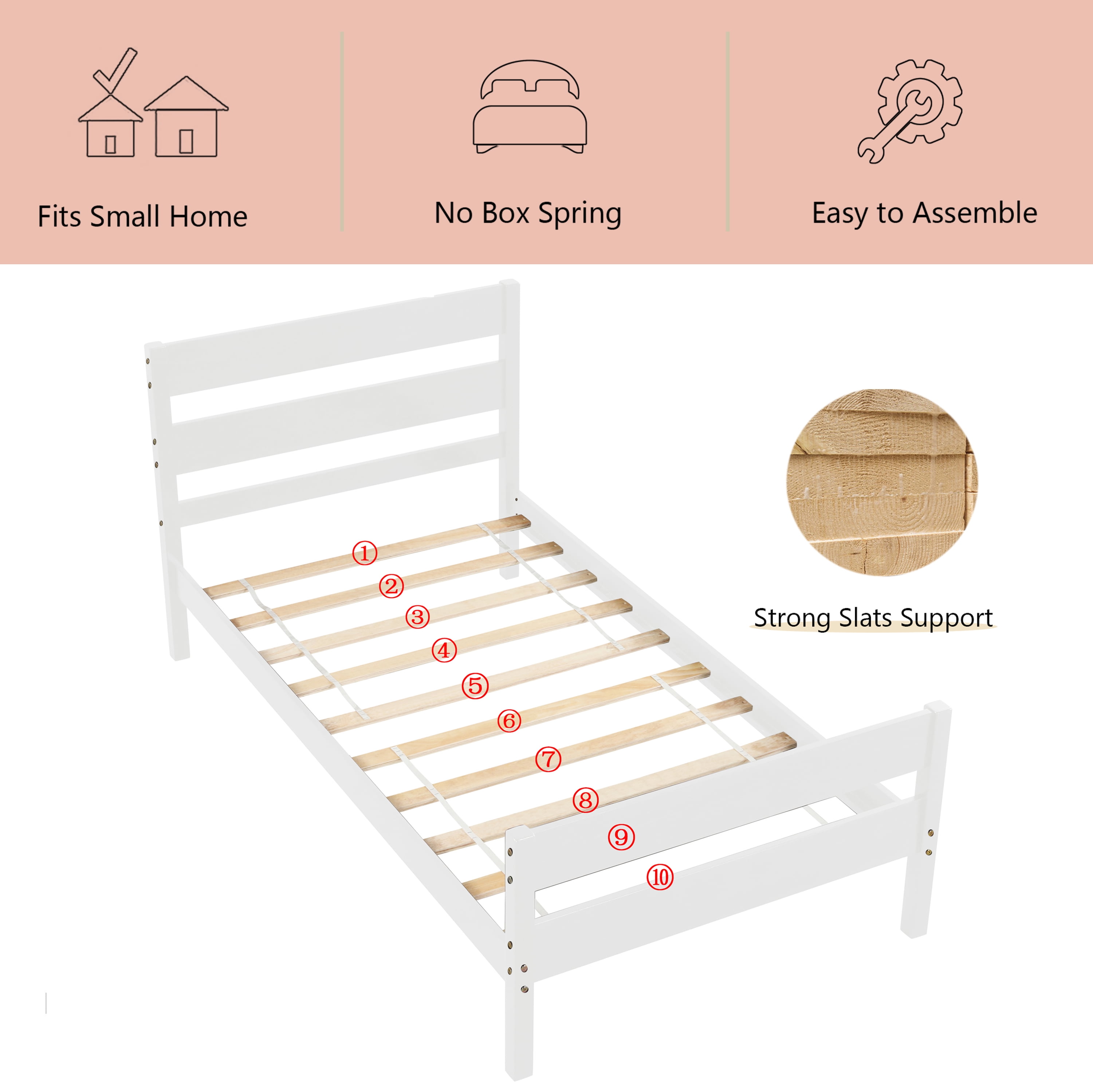 Bellemave Twin Bed Frames,Wood Platform Bed with Headboard and Footboard, Twin Size Sleigh Bed with Wood Slat Support, No Box Spring Needed (White)