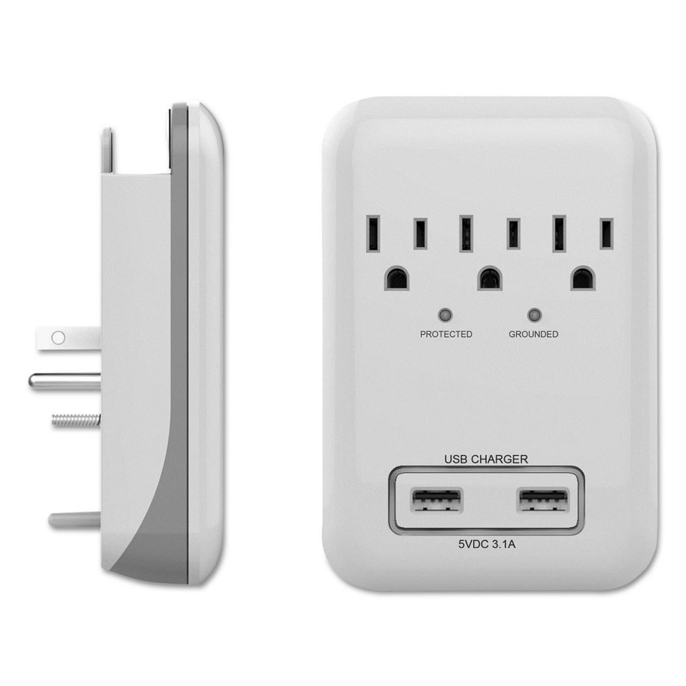 Small Electronics Surge Protectors, 3 Outlets, 900 Joules, White