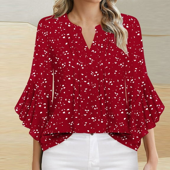 GaThRRgYP Women's Summer Short Sleeve Blouse Tops for Casual Wear,Women's Fashion 3/4 Sleeve Round Neck Loose Blouse Wine L