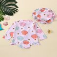 thumbnail image 2 of Baby Girls Romper Swimwear Long Sleeve Floral/Shell Print Bathing Suit with Hat, 2 of 7