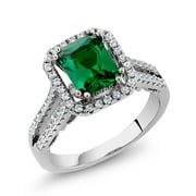 Gem Stone King 2.78 Cttw Green Simulated Emerald Engagement Ring | 925 Sterling Silver | Emerald Cut 9X7MM | Wedding Anniversary Promise Ring for Women | Available in Size 5, 6, 7, 8, 9