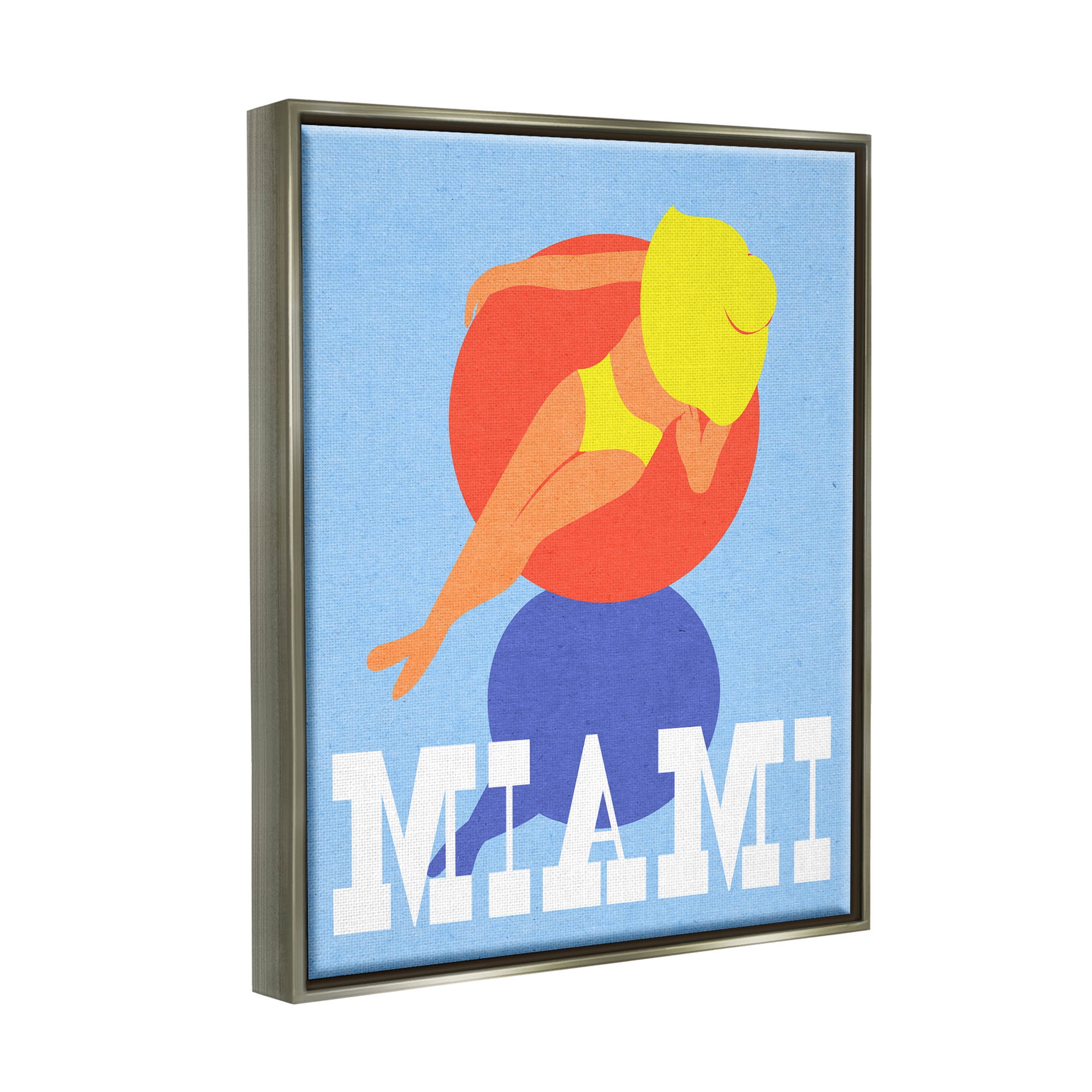 Stupell Industries Miami Woman in Pool Float Graphic Art Luster Gray Floating Framed Canvas Print Wall Art, Design by Daphne Polselli