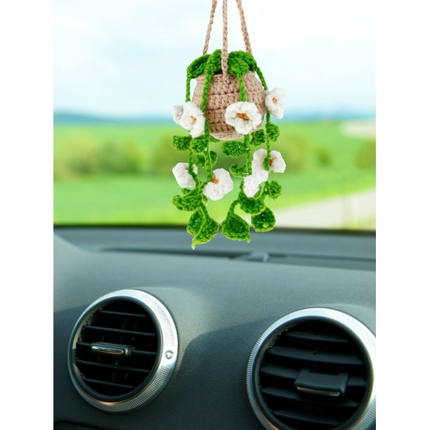 Crochet Hanging Plant for Car Cute Potted Plants Crochet Car Mirror Hanging  Accessories Handmade Knitted Car Interior Decor Car Mirror Hanging Crochet  Plant for Bedroom Living Room 