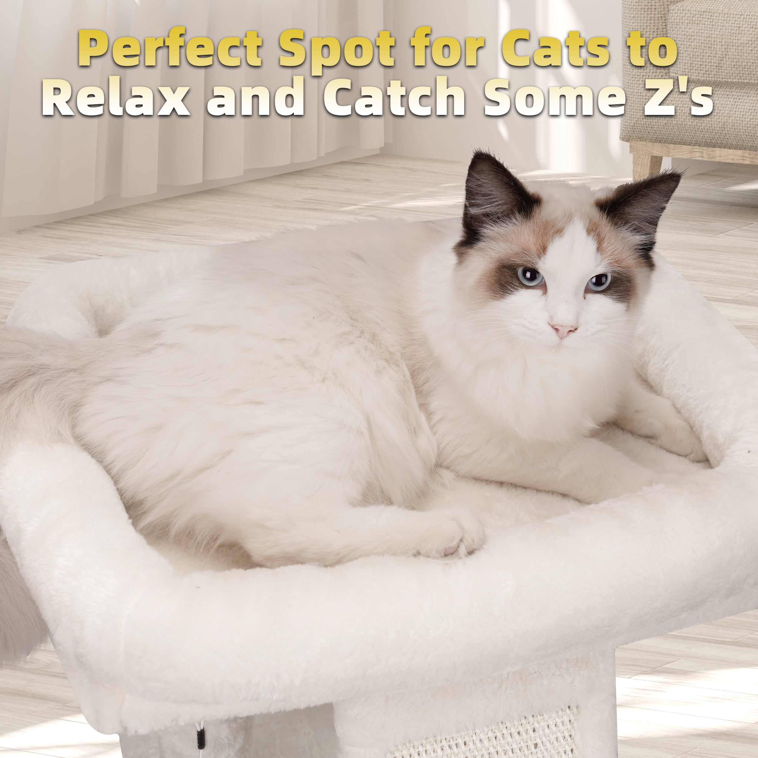 AIWIKIDE 1-Level 17.7 in Cat Tree with Condo, Scratch Pad, Hammock & Hanging Ball, Beige