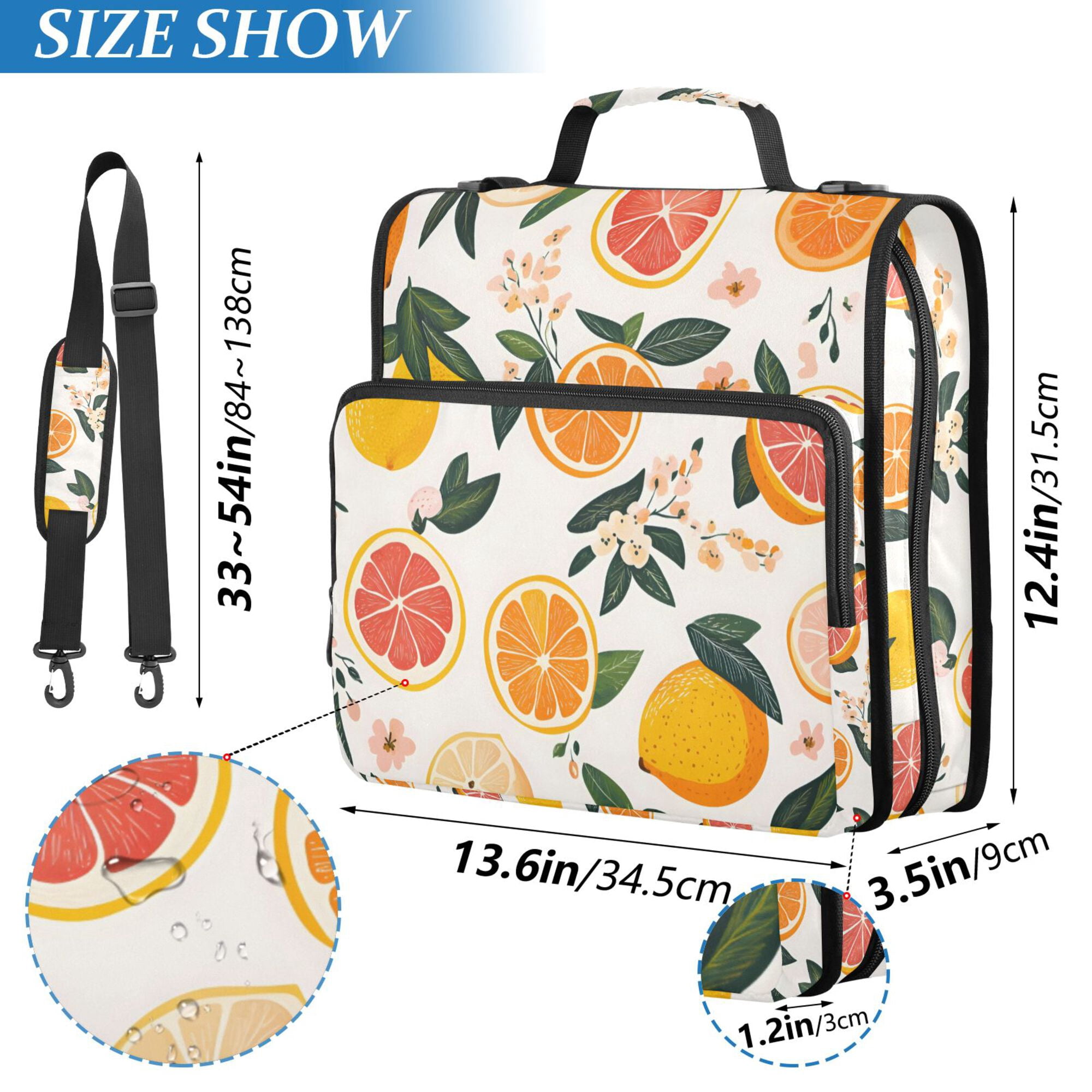 FORMRS Zipper Binder with Shoulder Strap 2-inch Ring 500 Sheet Capacity File Bag, Orange Slices