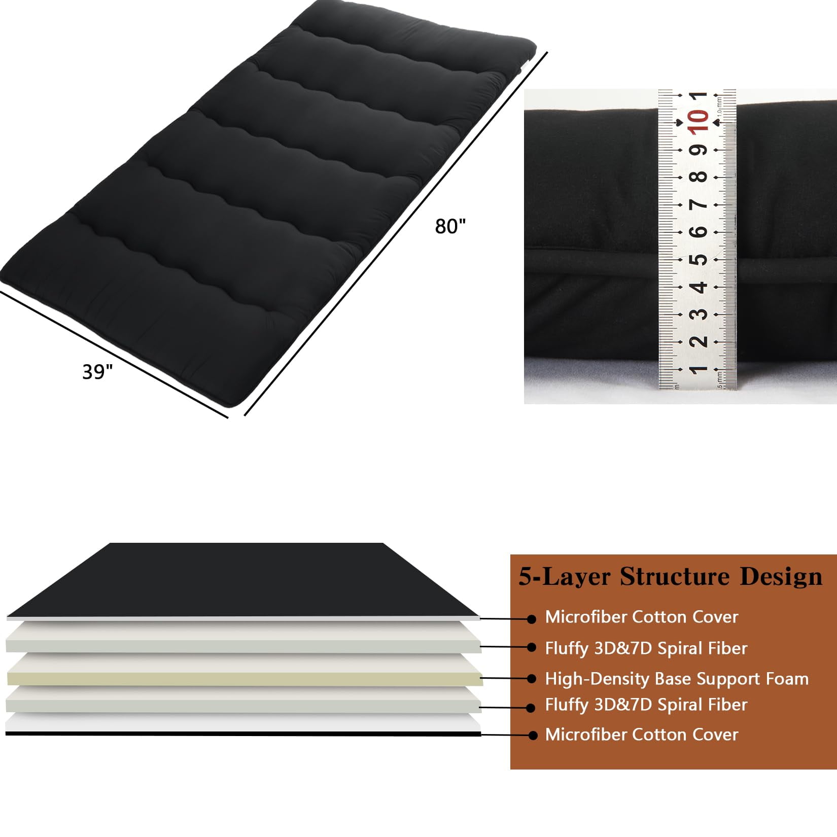 AOILE Japanese Futon Floor Mattress – Wave Pattern Roll-Up Tatami Mat for Sleeping, Camping, Twin/Full/Queen Size