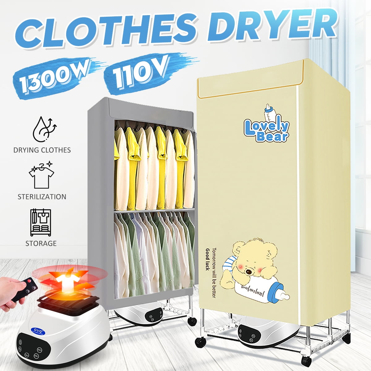 110V Electric Clothes Dryer Kit 360° Heater Cloth Drying Machine Wardrobe Rack 