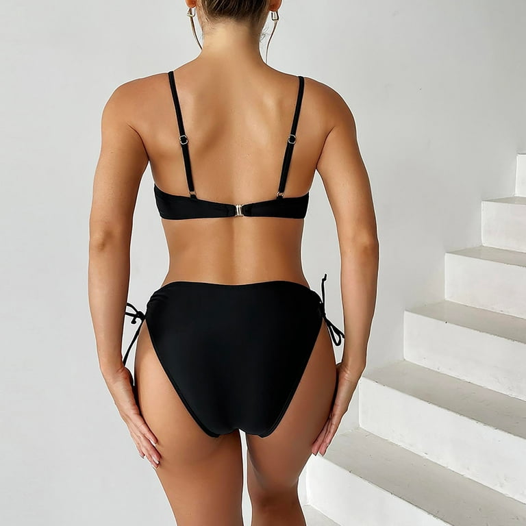 Womens Strappy One Piece Swimsuit Tie Side Bottom Cut Out Monokini Push Up Bathing  Suit Back Hook Closure Swimwear 
