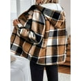 thumbnail image 6 of Womens Plaid Shacket Jacket Long Sleeve Fleece Hooded Jackets Fall Winter Warm Coat Khaki XL, 6 of 7