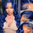 thumbnail image 1 of Perruques Frontales en Dentelle Bleue Perruque Ondulation en Cheveux Humains 13x4 HD Perruque Bleue Transparente en Dentelle Frontale Perruque en Cheveux Humains Pré-Épilée avec Cheveux de Bébé Densité 180 % Perruque Sans Colle Bleu Foncé, 1 of 6