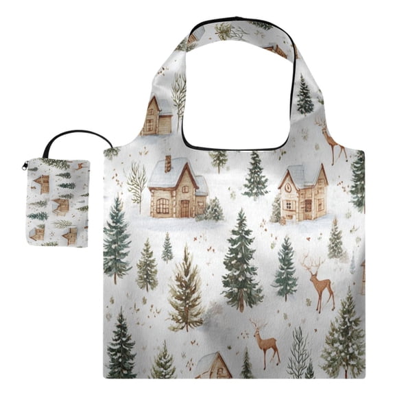 Large Capacity Print Tote Bag,Lightweight Portable Foldable Shopping Bag Cozy Christmas Pattern