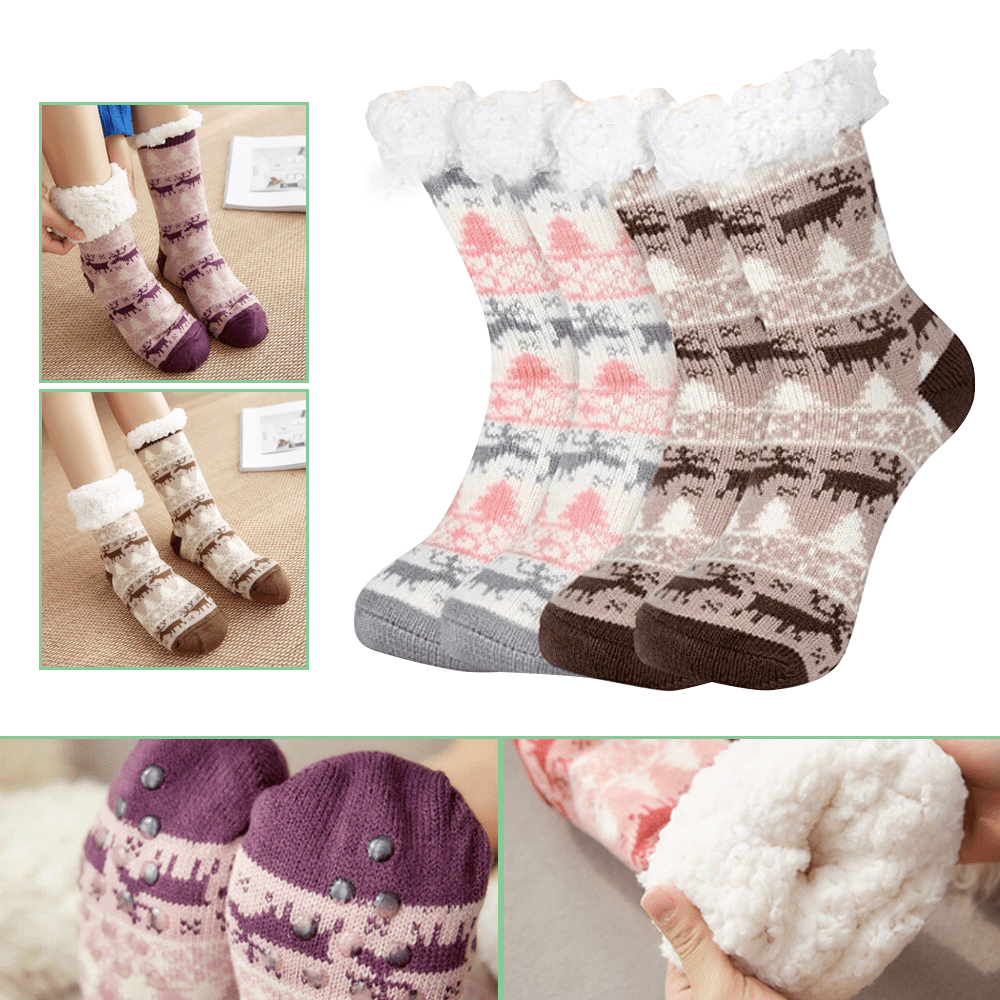 2 PAIRS Womens Winter Warm Knit Non-Skid Cushioned Cozy Slipper Socks Size 4