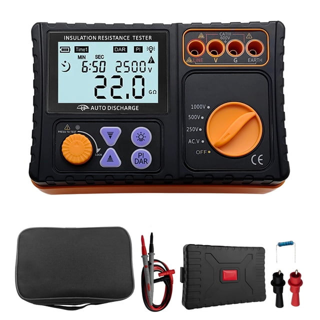 Probador de resistencia de aislamiento digital, resistencia de aislamiento de pantalla LCD de megóhmetro de 250 V/500 V/1000 V
