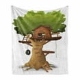 thumbnail image 1 of Tree House Soft Flannel Fleece Throw Blanket, Cartoon Illustration of Children Fun and Hobby Home on Branches with Objects, Cozy Plush for Indoor and Outdoor Use, 50" x 70", Multicolor, by Ambesonne, 1 of 5