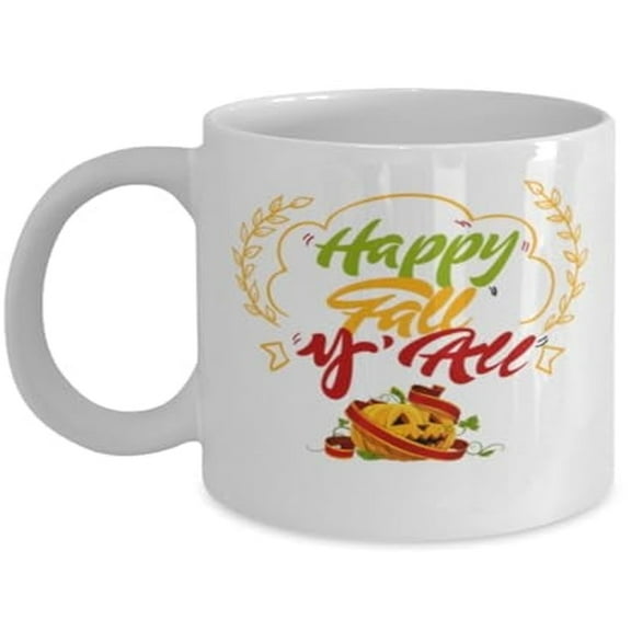 Autumn 11 oz Coffee Mug - Happy Fall Y'All White Ceramic Gift