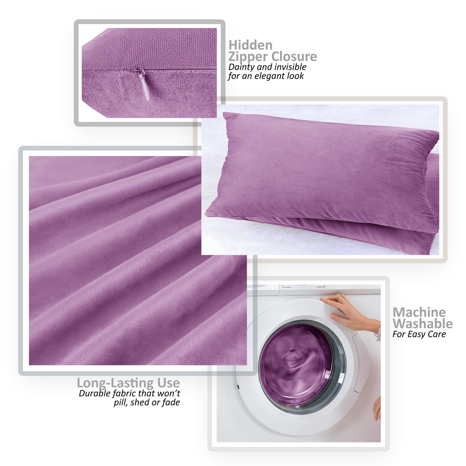 Clara Clark Plush Solid Decorative Microfiber Rectangle Throw Pillow Cover with Throw Pillow Insert for Couch, Lavendar Dream, 12"x20", 4 Piece Decorative Soft Throw Pillow Set