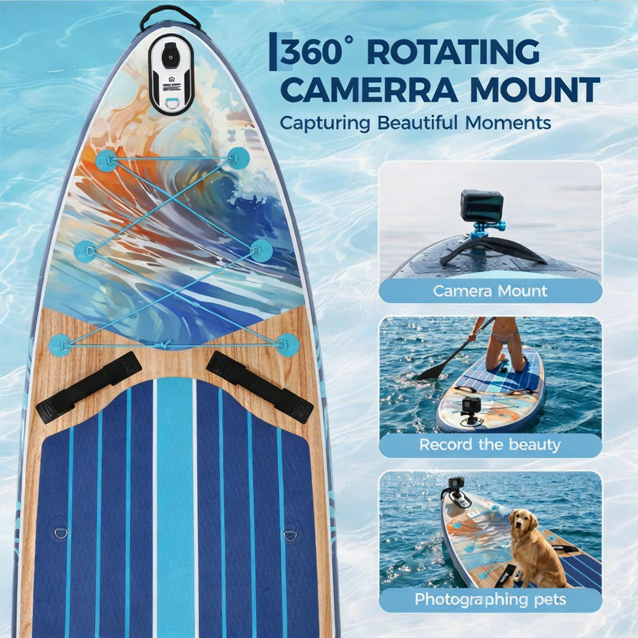 11' Inflatable Stand Up Paddle Board with Premium SUP Accessories, 450LB Weight Capacity, Wide & Stable for Beginners, Includes Adjustable Paddle & Camera Mount