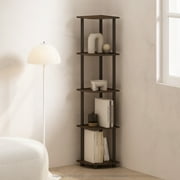 Furinno Turn-N-Tube 5 Tier Multipurpose Corner Display Rack Shelving Unit, Walnut/Brown
