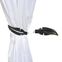 Evideco French Home Goods Curtain Holdbacks Metal Feather Curtain Tieback with Magnetic Closure – No Installation Needed – Black/Silver