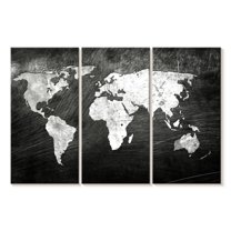 Elephant Stock Iron Impression World Map Wall Art - Horizontal Multi Panel Canvas - Living Room Wall Decor - Map Multi Panel - Gray And White Decor - 38" x 24"