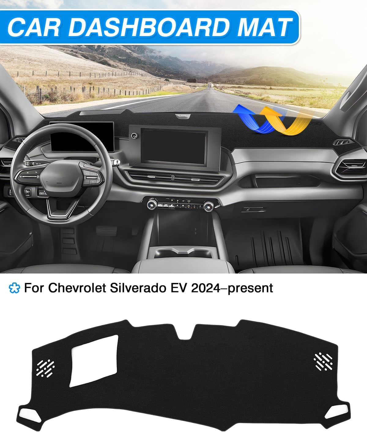 PRM Dash Cover Compatible with Silverado EV WT 2024 2025 2026 (Not for RST Version) Dashboard Cover Mat Silverado EV Accessories Non-Slip Carpet Sunshield Glare UV Rays Protector (Polyester)