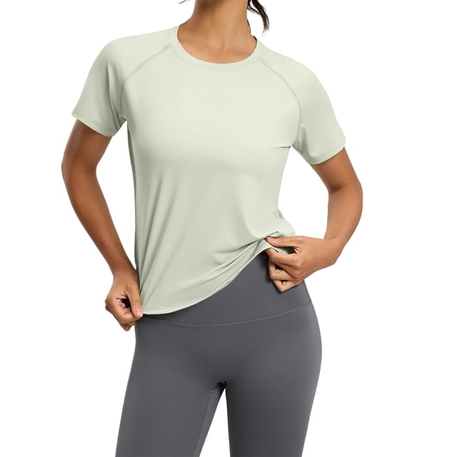 Fsgntruao Haut de Sport à Manches Courtes pour Femmes, Col Rond, Yoga, Respirant, Coupe Ample