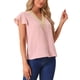 thumbnail image 4 of BLUSA V DE CUELLO EN LACE CROCHET CON VOLANTES Y MANGAS CORTAS PARA MUJER, PUNTOS SUIZOS, ROSA S, 4 of 6