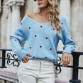 thumbnail image 6 of comerut V-Neck Long Sleeve Ribbed Trim Thickened Warm Knitted Sweater Autumn Winter Embroidery Heart Print Sweater Jumper Female Clothing, 6 of 8