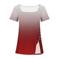 thumbnail image 3 of Plebaso Chemises d'Été pour Femmes Manches Courtes Tunique Dégradée Col Carré Blouses Amples Habillées avec Fente, 3 of 4