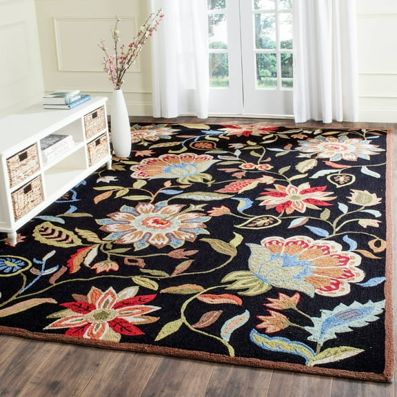 SAFAVIEH Four Seasons Barrett Floral Area Rug, Black/Purple, 8' x 10'