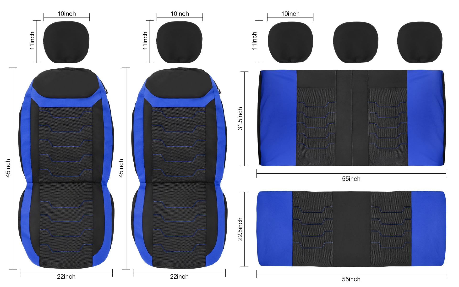 Caromop Universal Fit Car Seat Covers,3D Air Mesh Breathable Full Seat Protectors for Most Cars,SUVs,Trucks with Split Bench,Machine Washable,Airbag Safe.(Black/Blue)