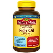 Nature Made Extra Strength Burp-Less Omega 3 Fish Oil 2800 mg, Helps Support a Healthy Heart, Brain, Eyes, and Mood, 60 Softgels