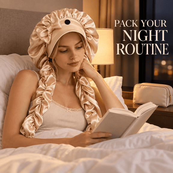 Extra Large Satin Bonnet, Adjustable Silk Sleep Cap for Braids & Curly Hair, Long Hair Protection Cap for Styling, Reduces Frizz & Breakage While Sleeping, Beige