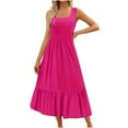 thumbnail image 2 of Casual Sleeveless Tank Maxi Dress for Women Scoop Neck Empire Waist with Pockets Hot Pink,S, 2 of 6