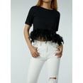 thumbnail image 2 of Coduop Women Feather Crop Tops Faux Fur Trim Short Sleeve T-Shirts Summer Top, 2 of 6
