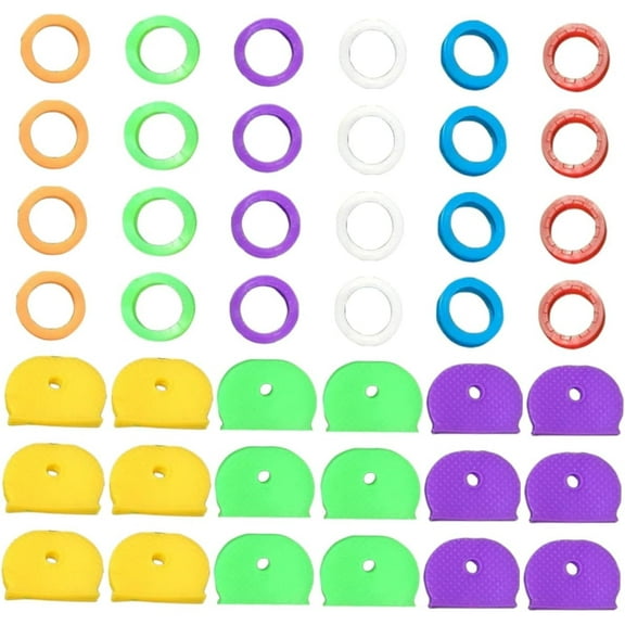 48pcs Silicone Key Cap Silcock Keys Silicone Key Cover Silicone Key Ring Key Color Identifiers Colorful Key Tags Id Ring House Key Covers Caps Key Toppers Key Identifier Caps