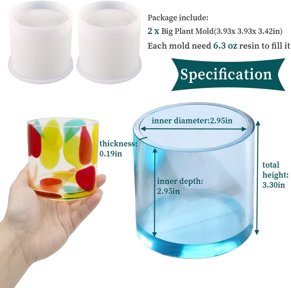 ABCISI 2PCS Large Resin Molds Silicone, Concrete Planter Mold, 2.95" Project Inner Diameter, Cylinder Organizer Container Jar Succulent Flower Pot Plaster Clay Craft Making Kit Resin Supplies