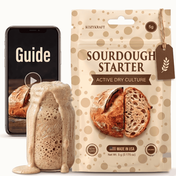 Sourdough Starter Culture – Dehydrated Wild Dry Yeast for Baking Homemade Artisan Bread – Organic, Non-GMO, Fresh, Long-Lasting & Beginner-Friendly (5 Grams)