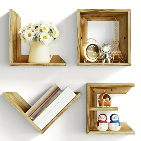 Rustic Love Floating Shelves, Wood Wall Shelves Set Of 4, Shelves for Wall Decor, Farmhouse Shelf for Living Room, Bedroom, Nursery, Carbonized Black, Floating Shelves