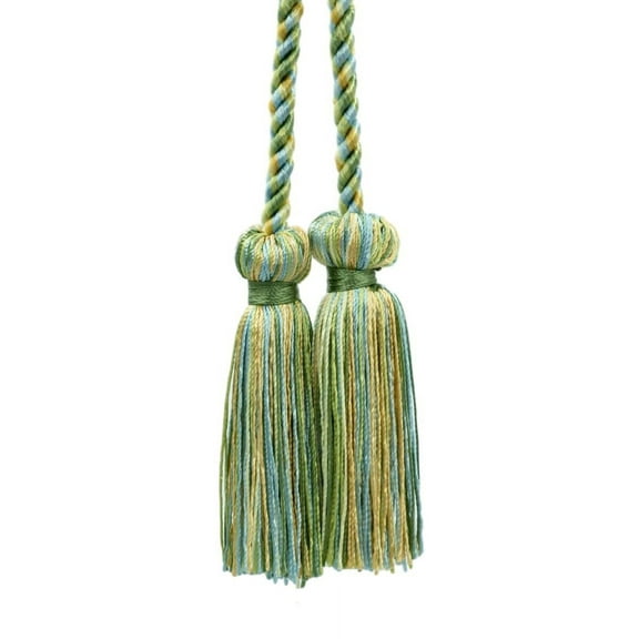 Decorative Double Tassel Curtain and Drapery Tieback / Holdback, 3" Tassel (7.5cm), 27" Spread (68.5cm) # CCT, Summer Green #PR17 (Light Green, Sky Blue, Yellow Gold) Sold Individually