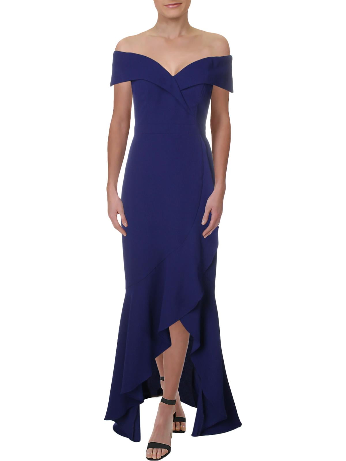 Xscape Womens Knit Off The Shoulder Evening Dress Blue 4 - Walmart.com