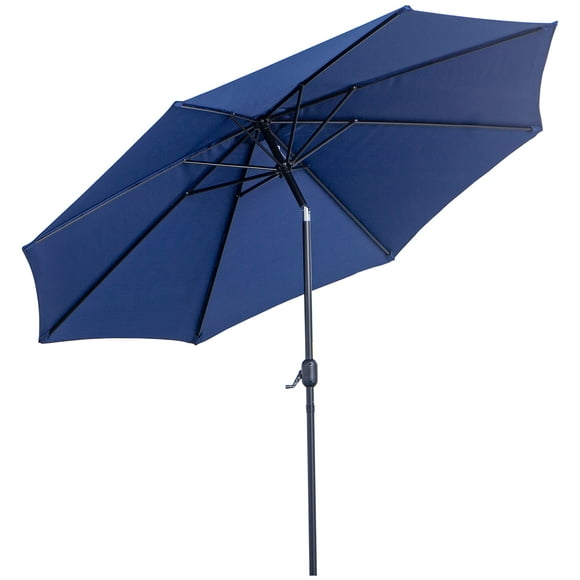 Outsunny 10' x 8' Parapluie de Marché Rond, Parasol de Patio avec Manivelle et Inclinaison, Parasol Extérieur pour Jardin, Banc, Pelouse, Bleu