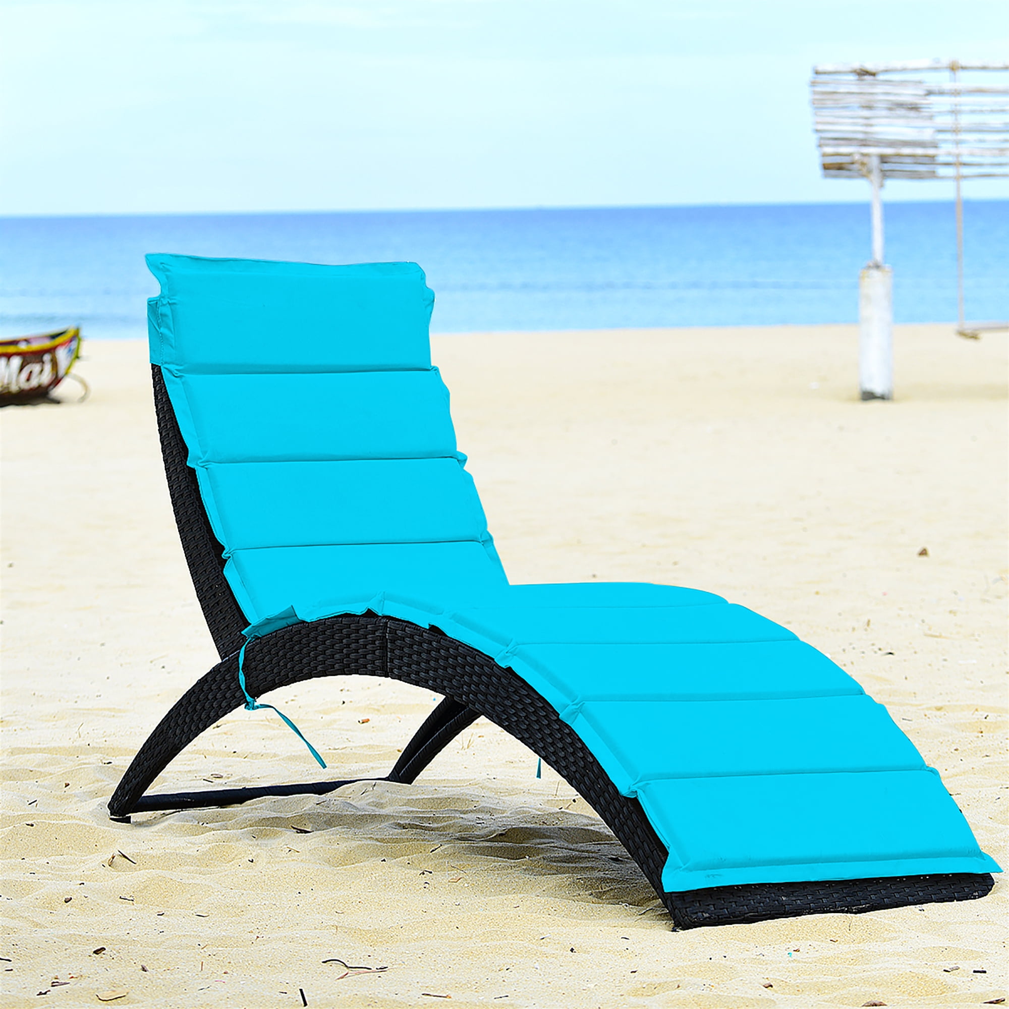 Costway Folding Patio Rattan Lounge Chair Chaise Cushioned