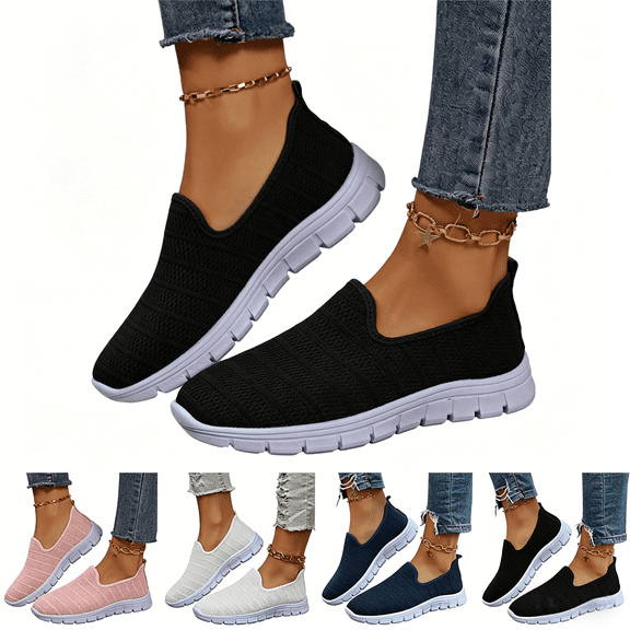 Domuza Women's Orthopedic Slip On Shoes, Arch Support Memory Foam Sneakers, Lightweight Non-Slip Minimalist Casual Walking Footwear for All Seasons Black 5.5(EU-36)